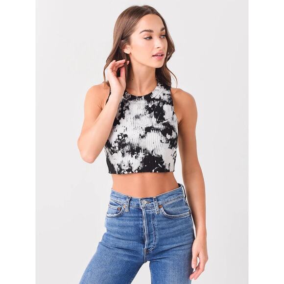 Cotton Citizen Ibiza Crop Tank Top Black White Tie Dye Ribbed Stretch - Medium - Picture 5 of 15